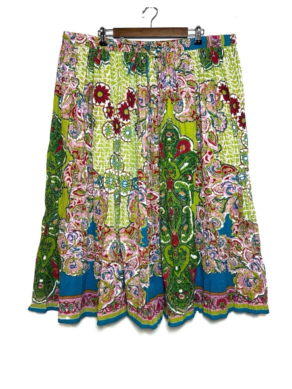 Bedford Fair Crinkled Maxi Skirt Colorful Boho Artsy 100% Cotton